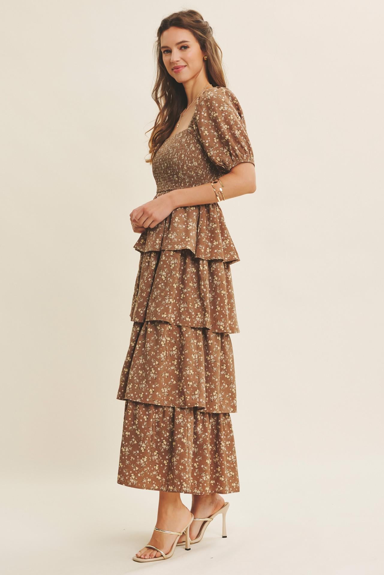 Victorian Mocha Smocked Maxi Dress