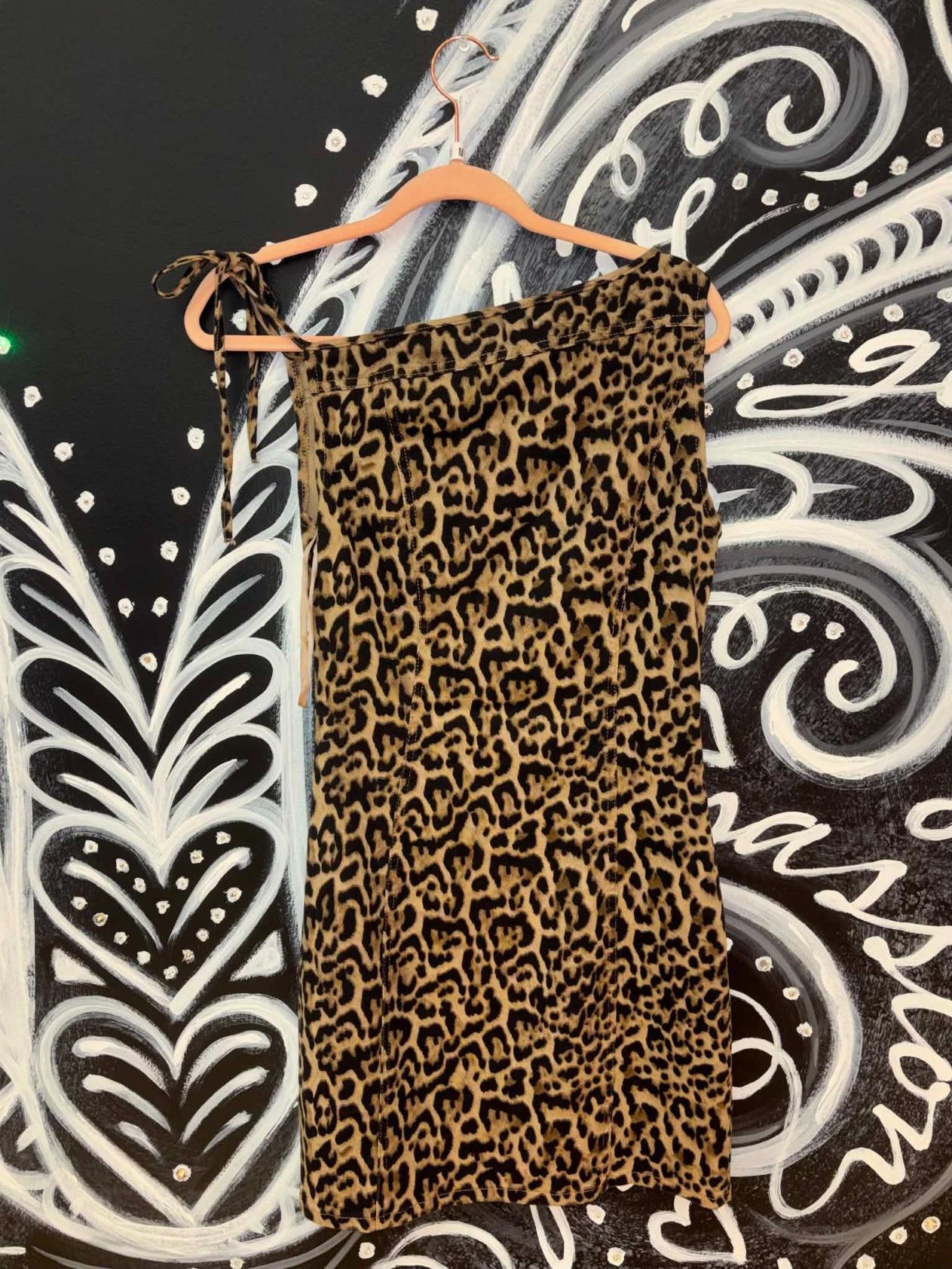 Leopard Denim Asymmetric Shoulder Mini Dress