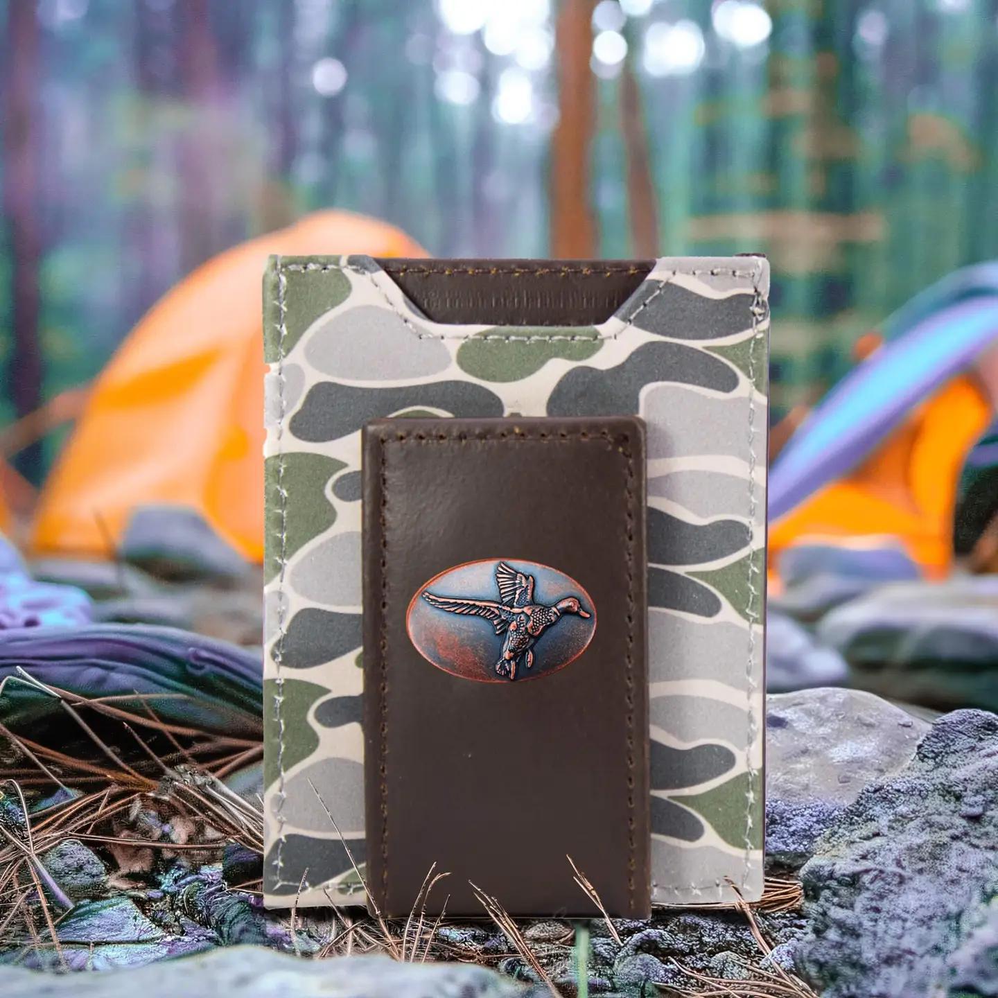 Magnetic Front Pocket Old School Camo Leather Wallet