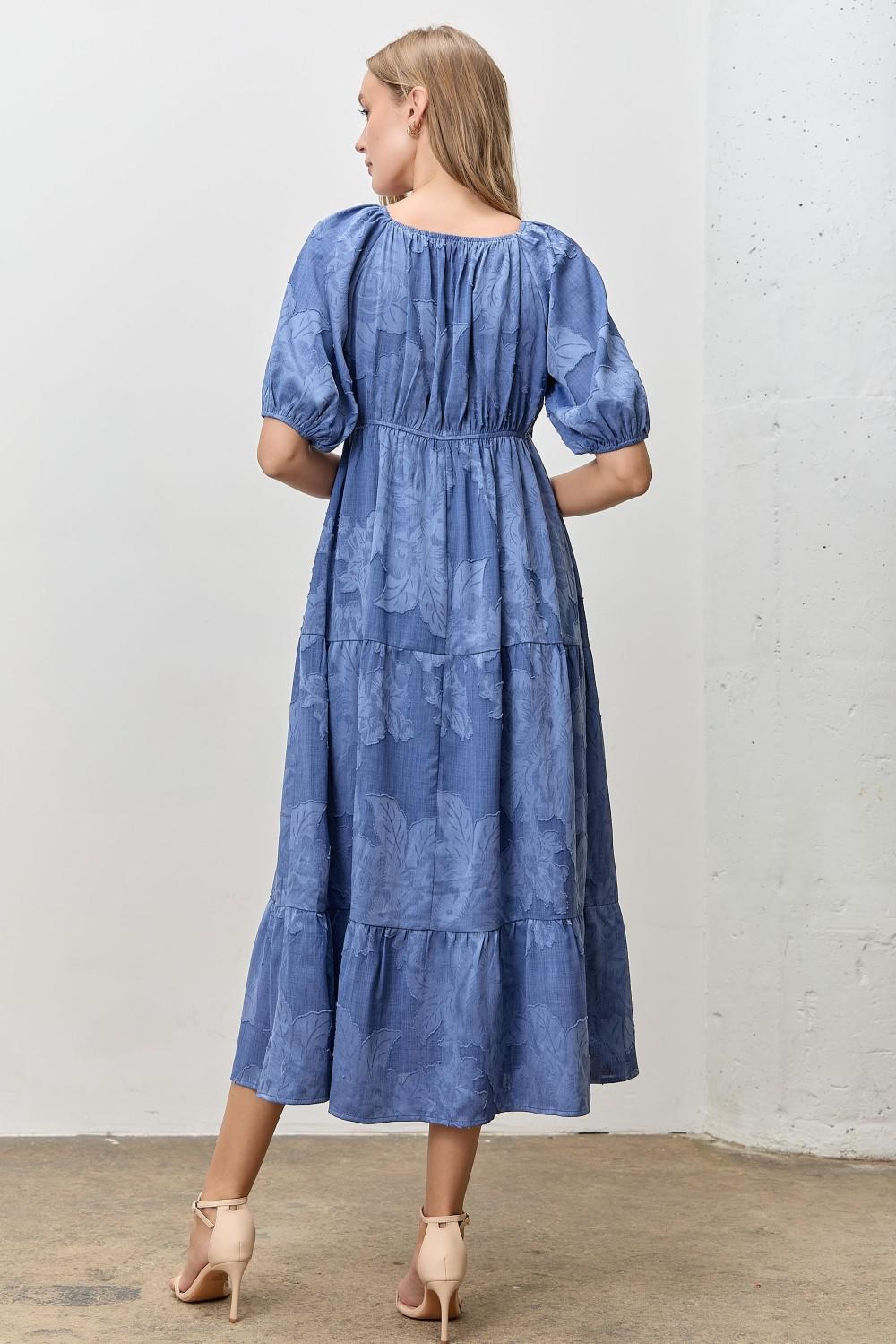 PLUS Blue Jacquard Woven Midi Dress