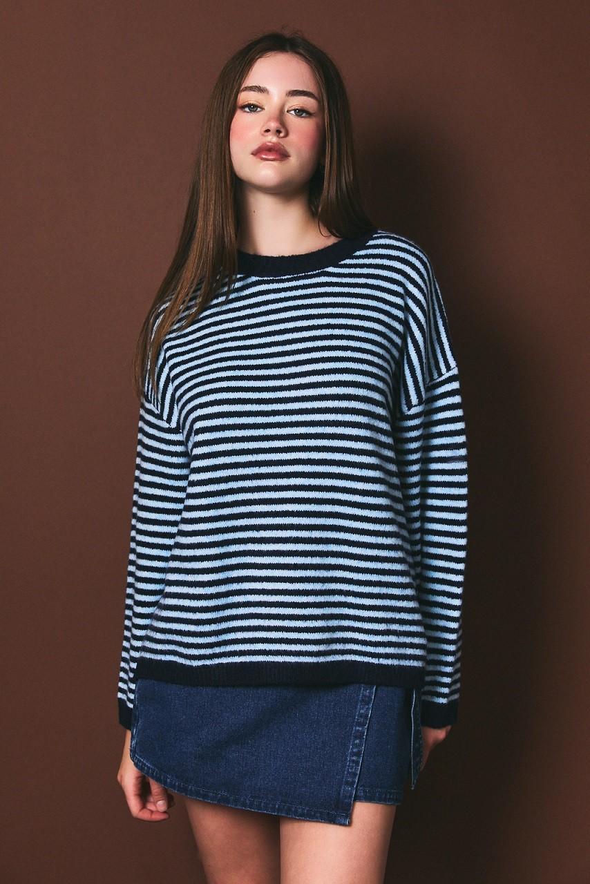 Soft Blue Stripe Knit Sweater Top