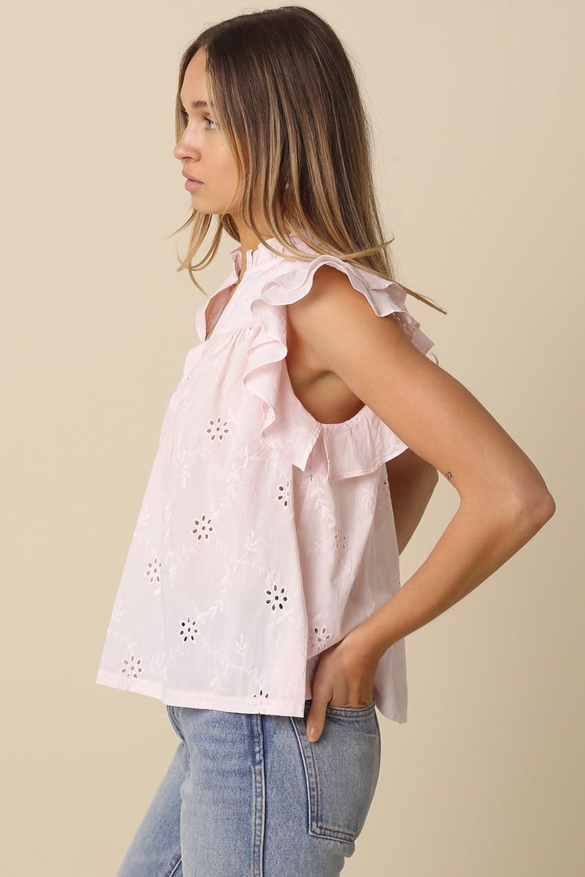 Pink Yasmin Eyelet Ruffle Sleeve Blouse