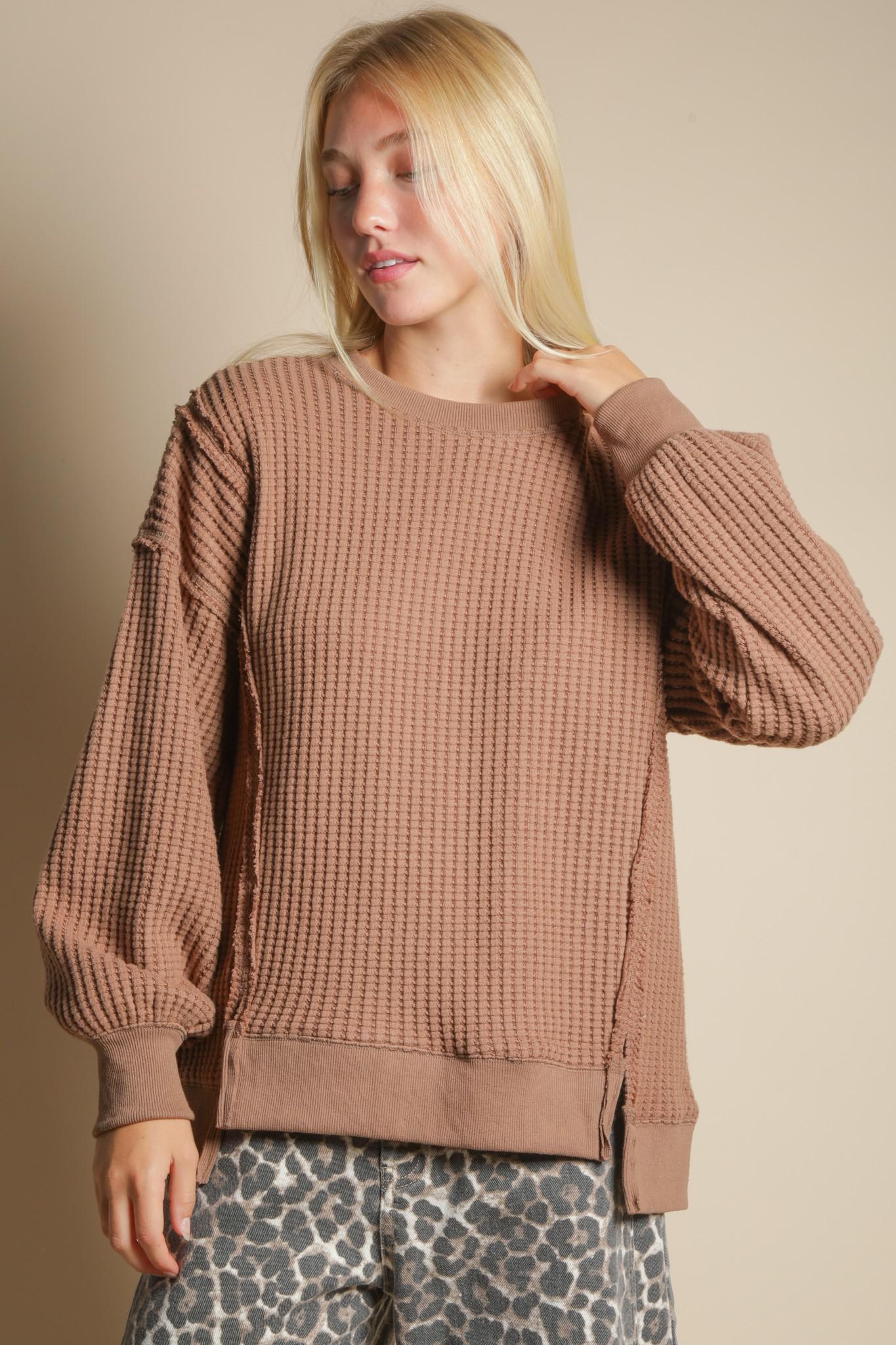 Oversized Waffle Knit Casual Top