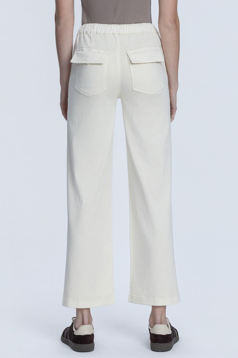 High Rise Ecru Color Drawstring Baggy Wide Jeans