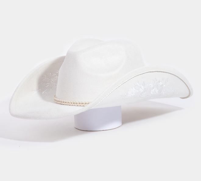 Rose Embroidered Braided Cowboy Hat