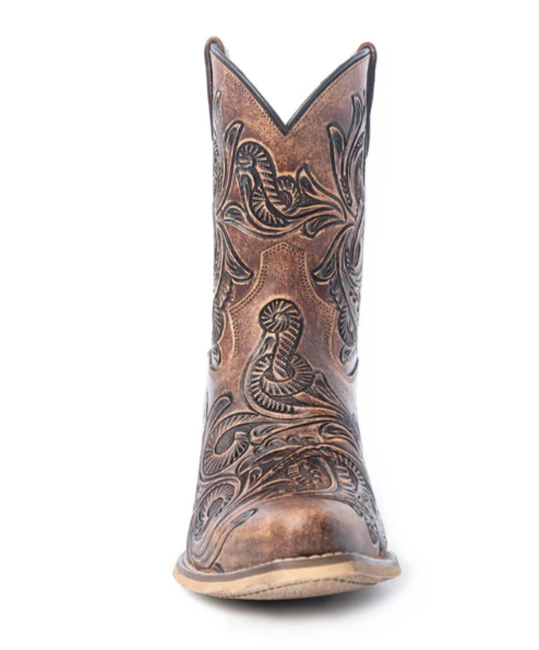 Paisley Vintage Patina Western Booties in Tawny Brown