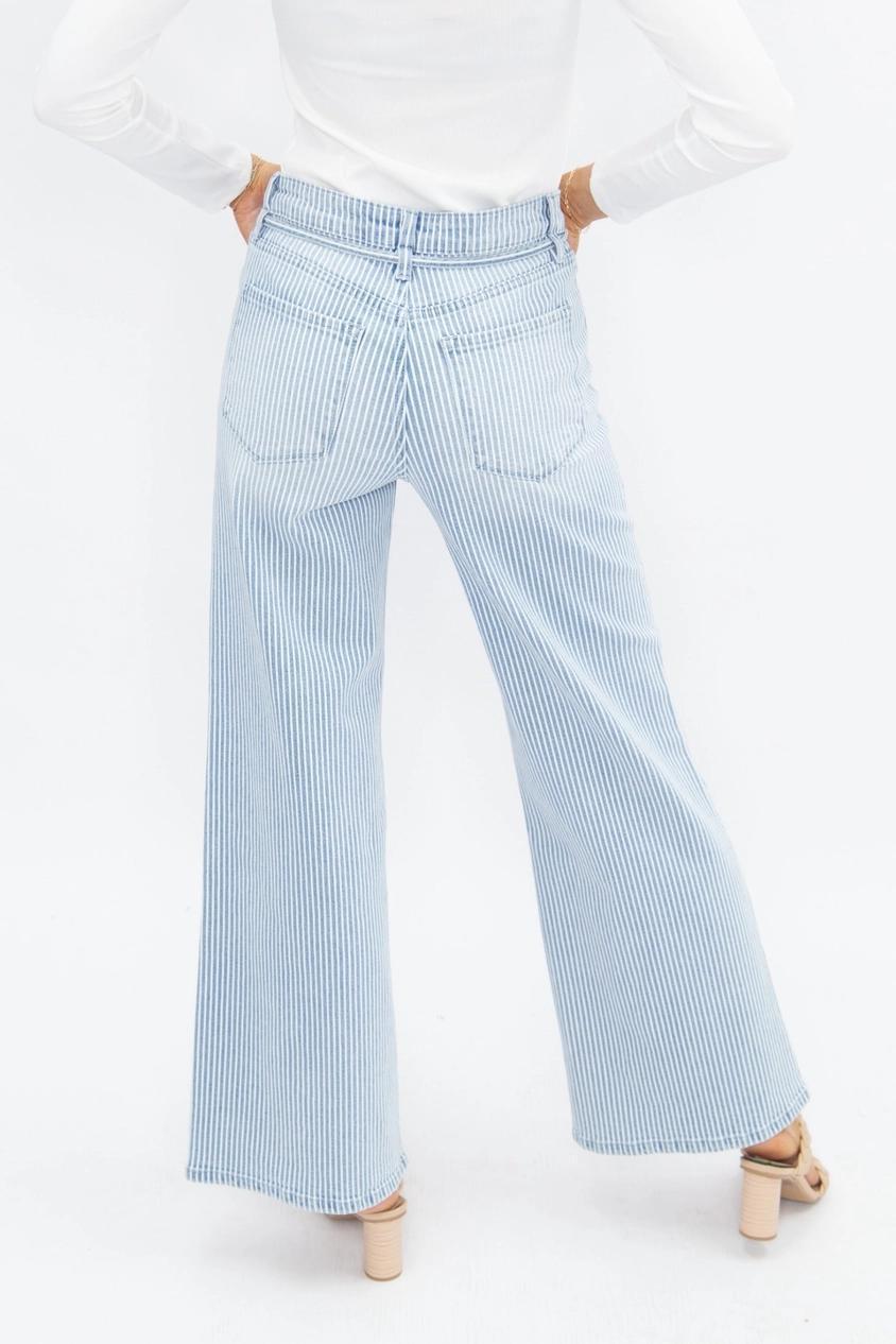 Striped Straight-Leg Jeans with Tie