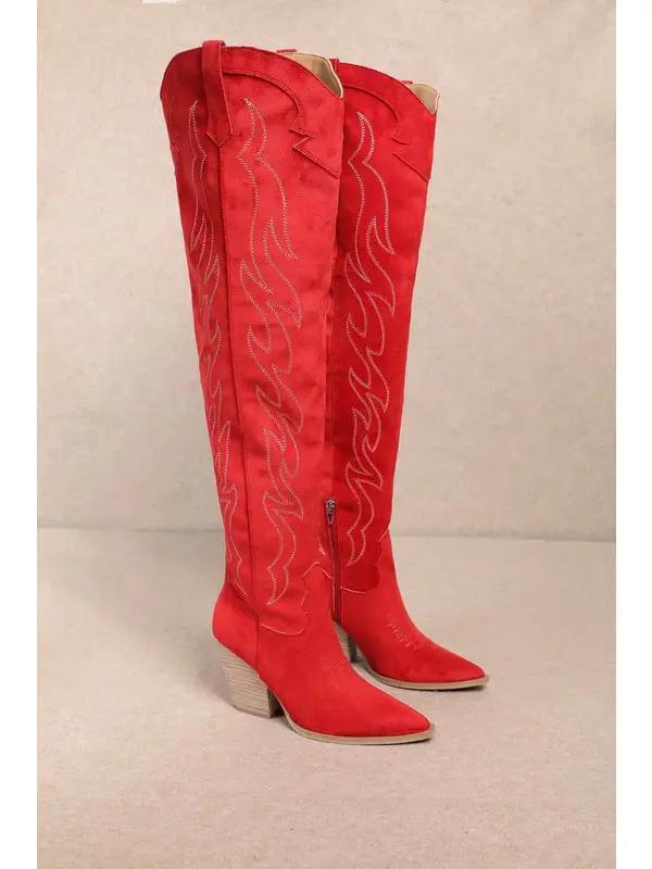 Abby Red High Shaft Western Boots