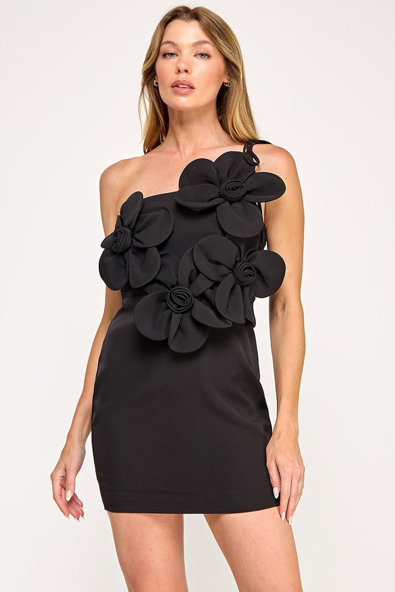 Stretch Crepe Tube Front Corsage Mini Dress