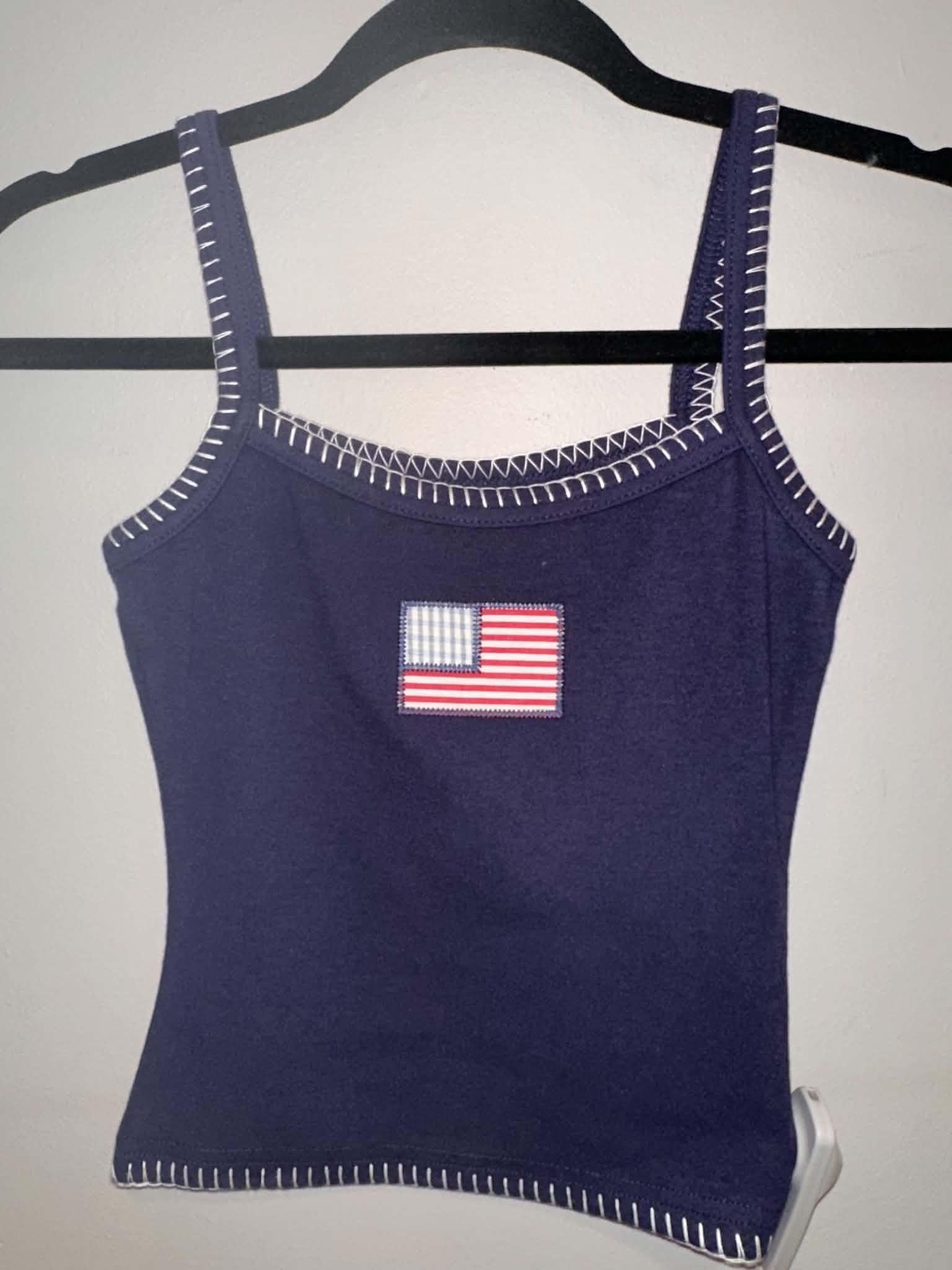 American Flag Embroidered Navy Tank Top