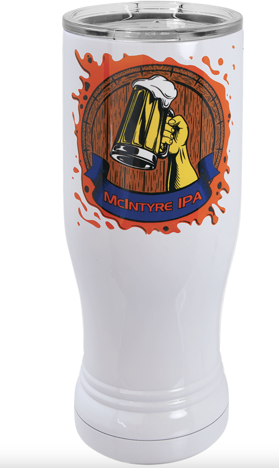 White Customizable 14 oz. Polar Camel Pilsner with Clear Lid