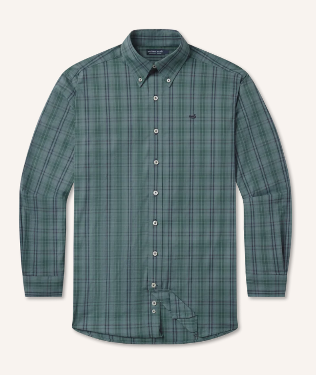 Highlands Lattice Performance Dress Shirt - Dark Green & Sage Plaid