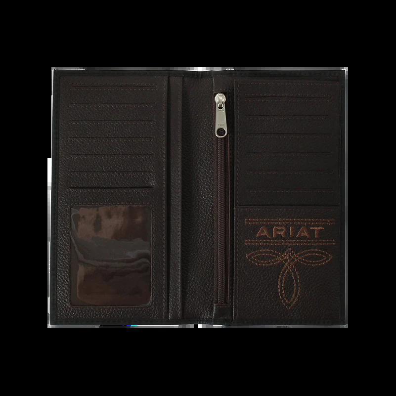 Ariat® Men's Embossed Logo Black Checkbook Rodeo Wallet