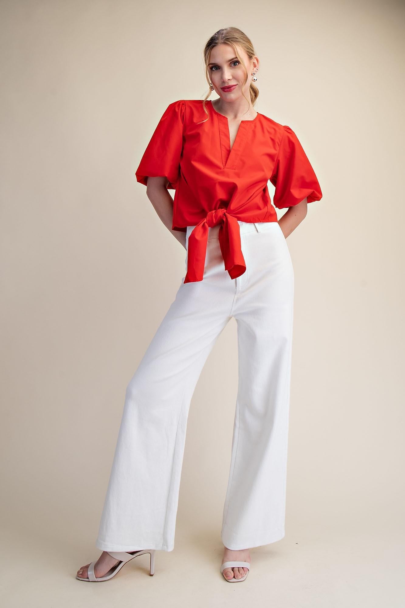White High-waist Straight Pants