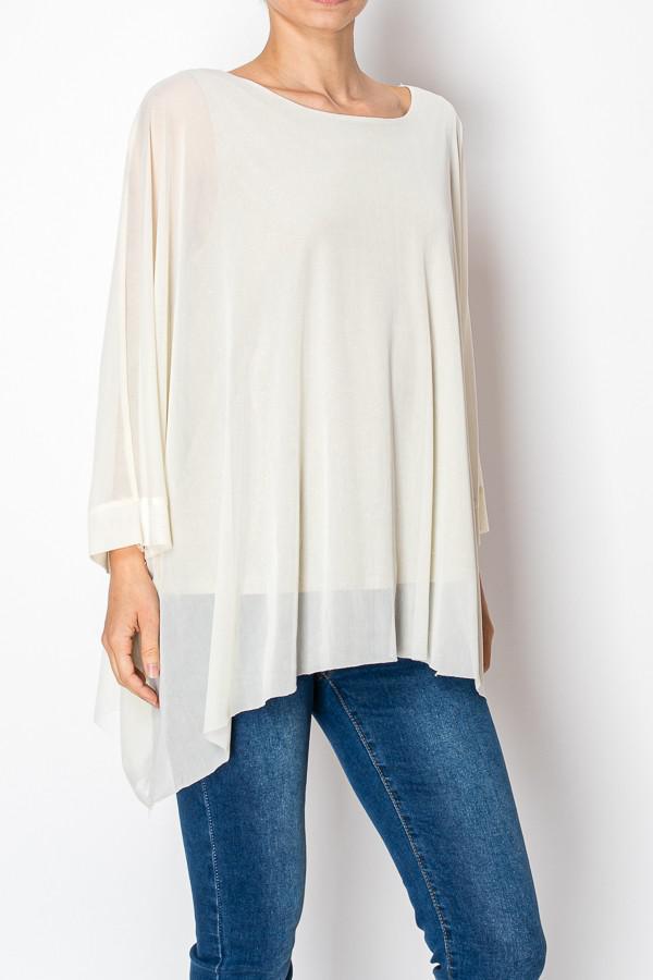 Beige Chiffon Tunic Sparkly Top