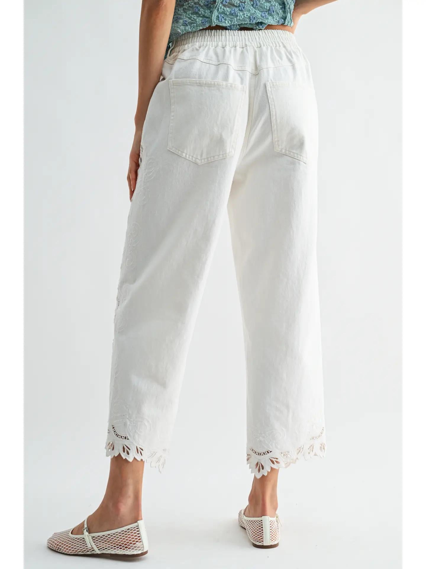 Cropped Pants Intricate Eyelet Embroidery