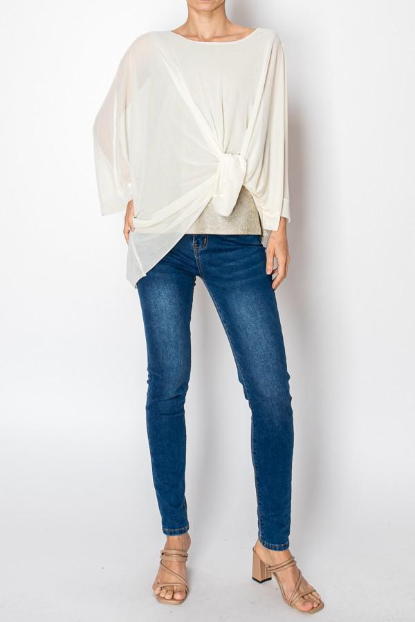 Beige Chiffon Tunic Sparkly Top