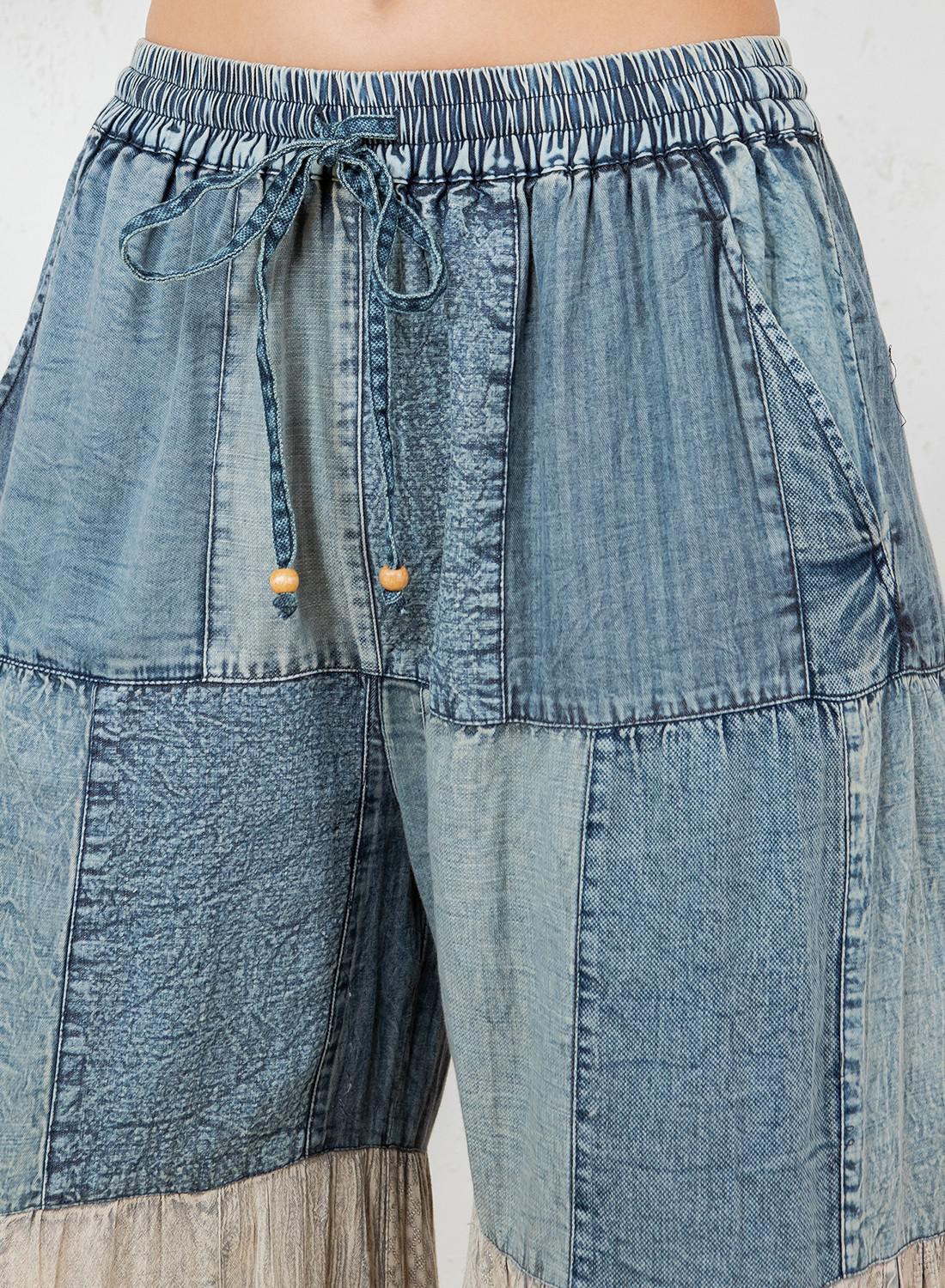 Boho-inspired Long Patched Denim Pants