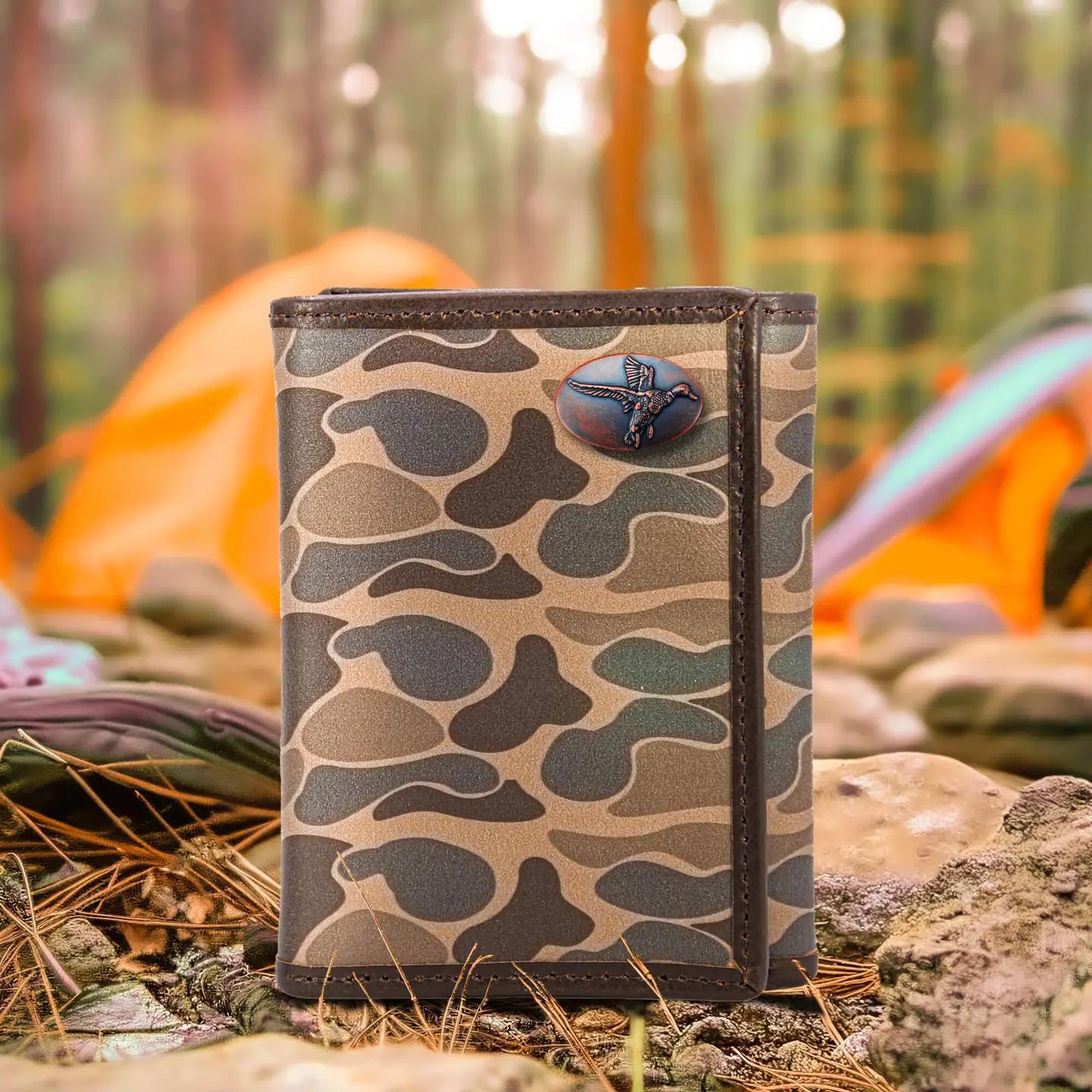 Men's Trifold Old School Camo Leather Wallet