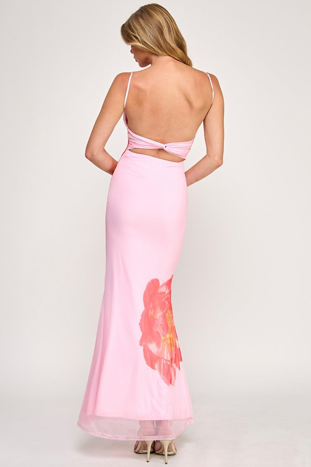 Pink Mesh Big Flower Maxi Dress