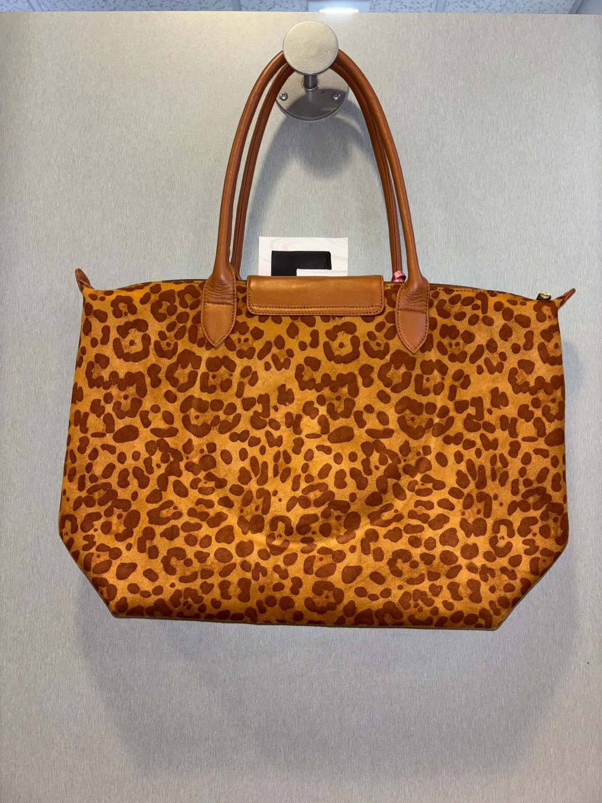 Leopard Print Fabric Bee Detailed Tote - Emerald/Red