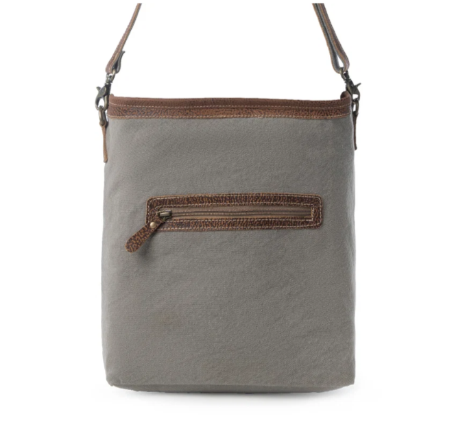 Sagebrook Jacquard upcycled canvas Bag for Women in sage with leather detail