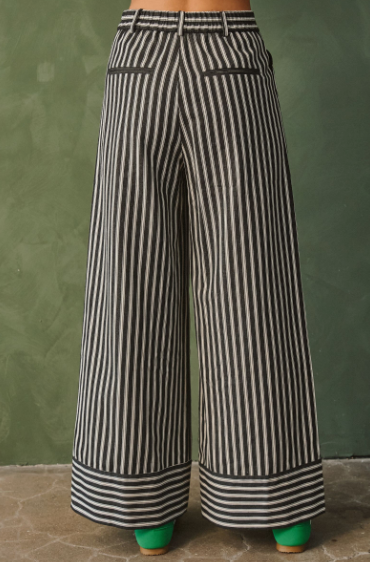 Stripe Button Wide Leg Pants