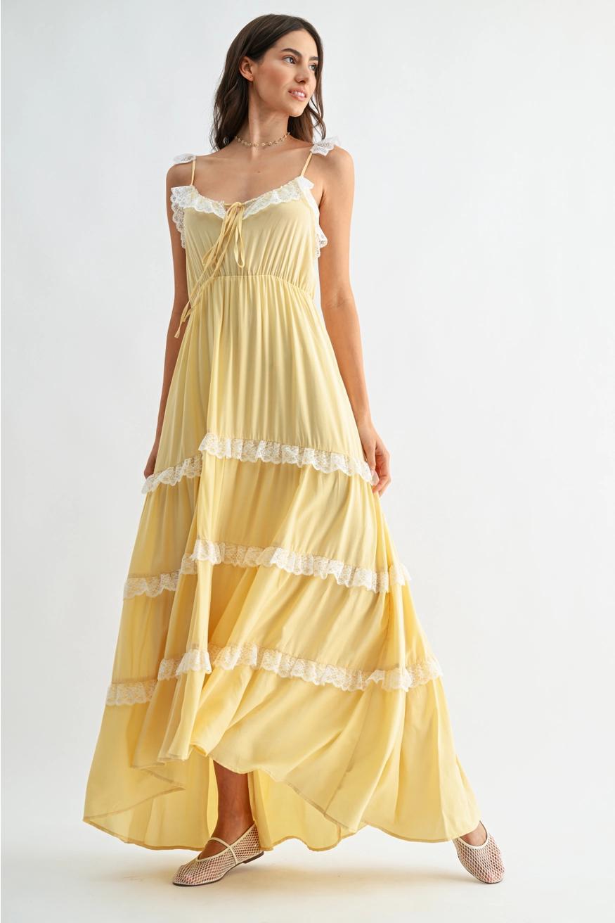 Sunshine Lace-Trimmed Maxi Tiered Dress