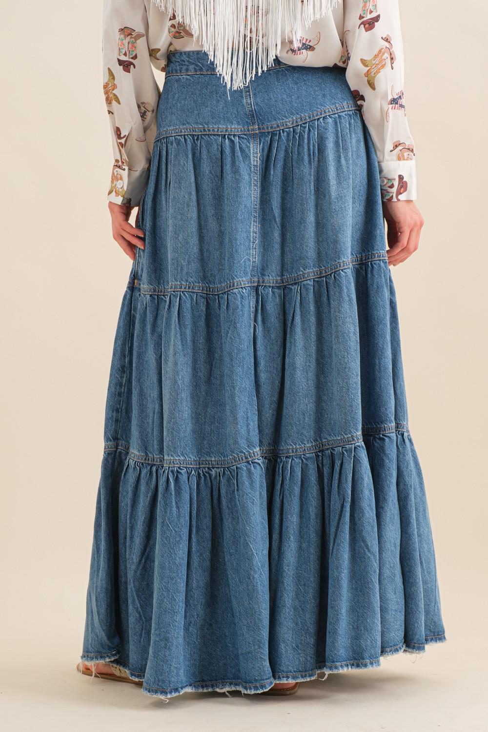 Chambray Tiered Denim Skirt