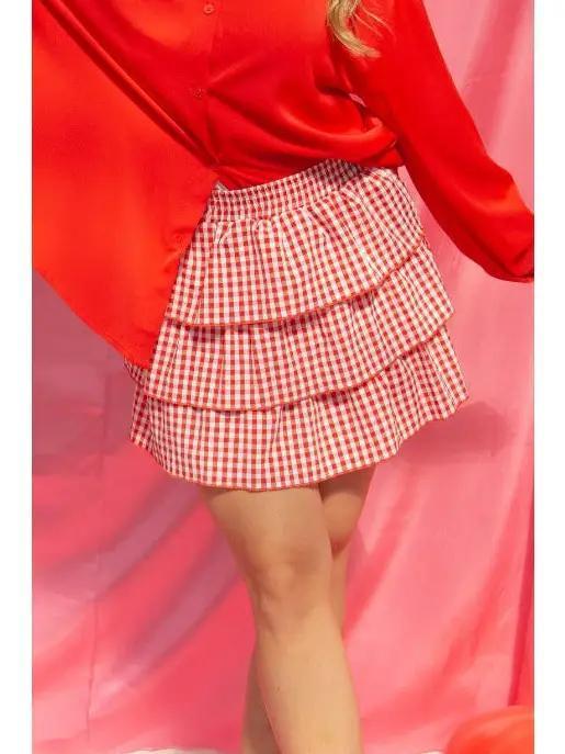 Red Gingham Ruffle Skort