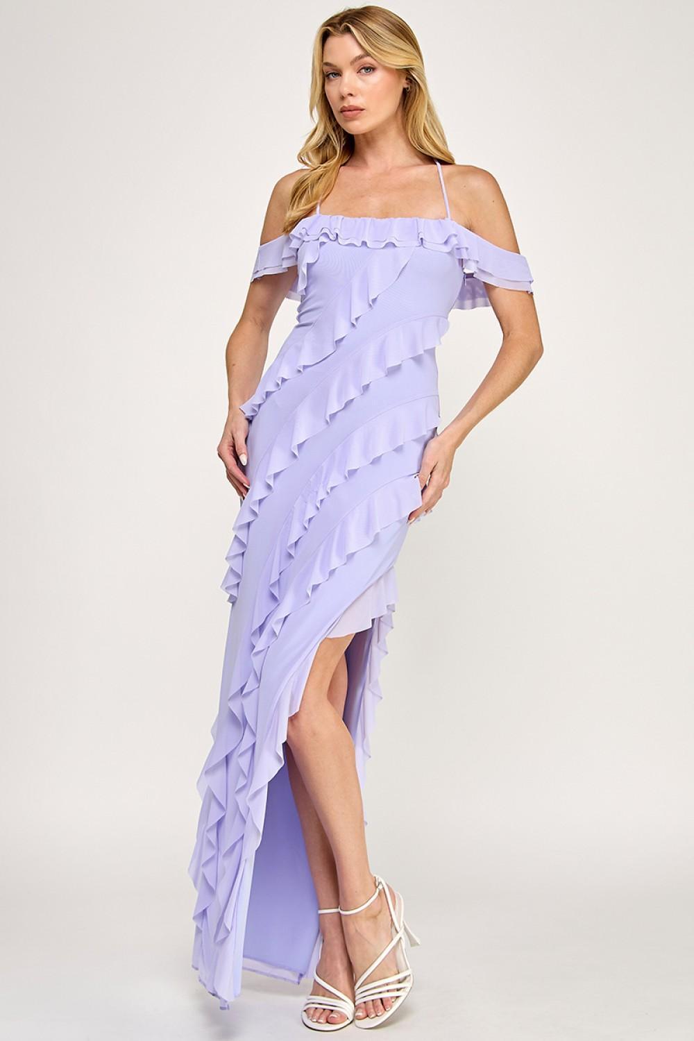 Lavender Asymmetric Ruffled Lace-Up Gown