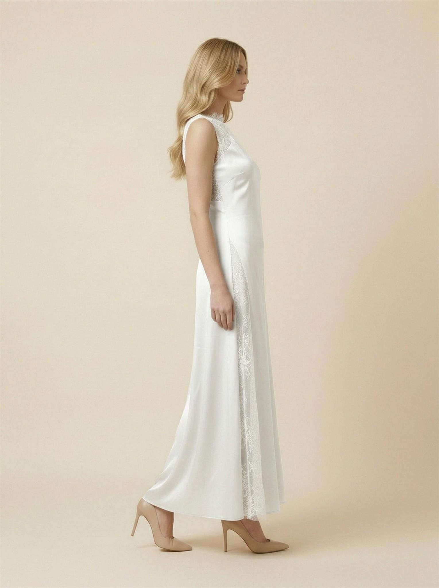 Off-White Silk Lace Maxi Dress