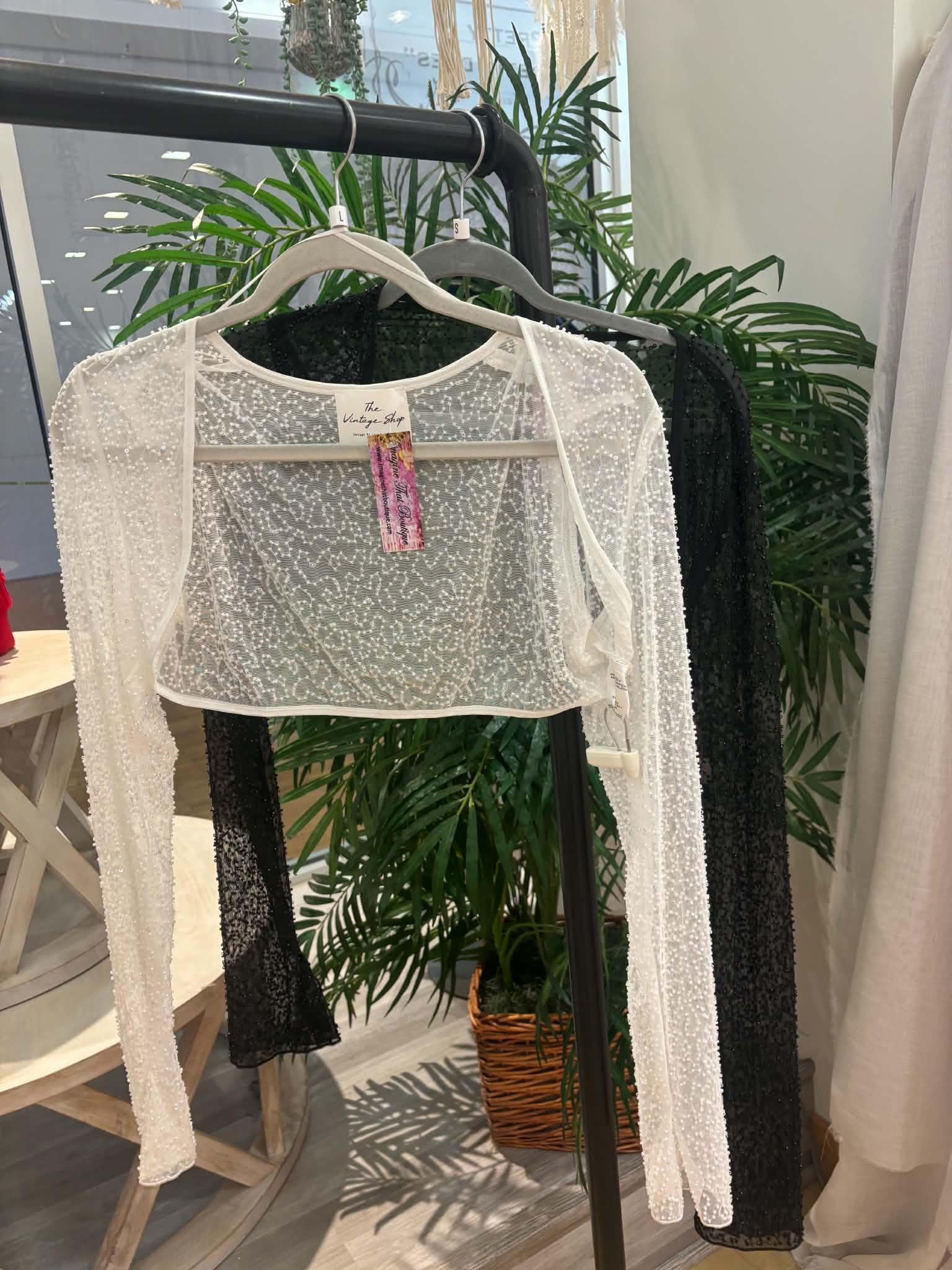 Power Mesh Beaded Bolero Cardigan
