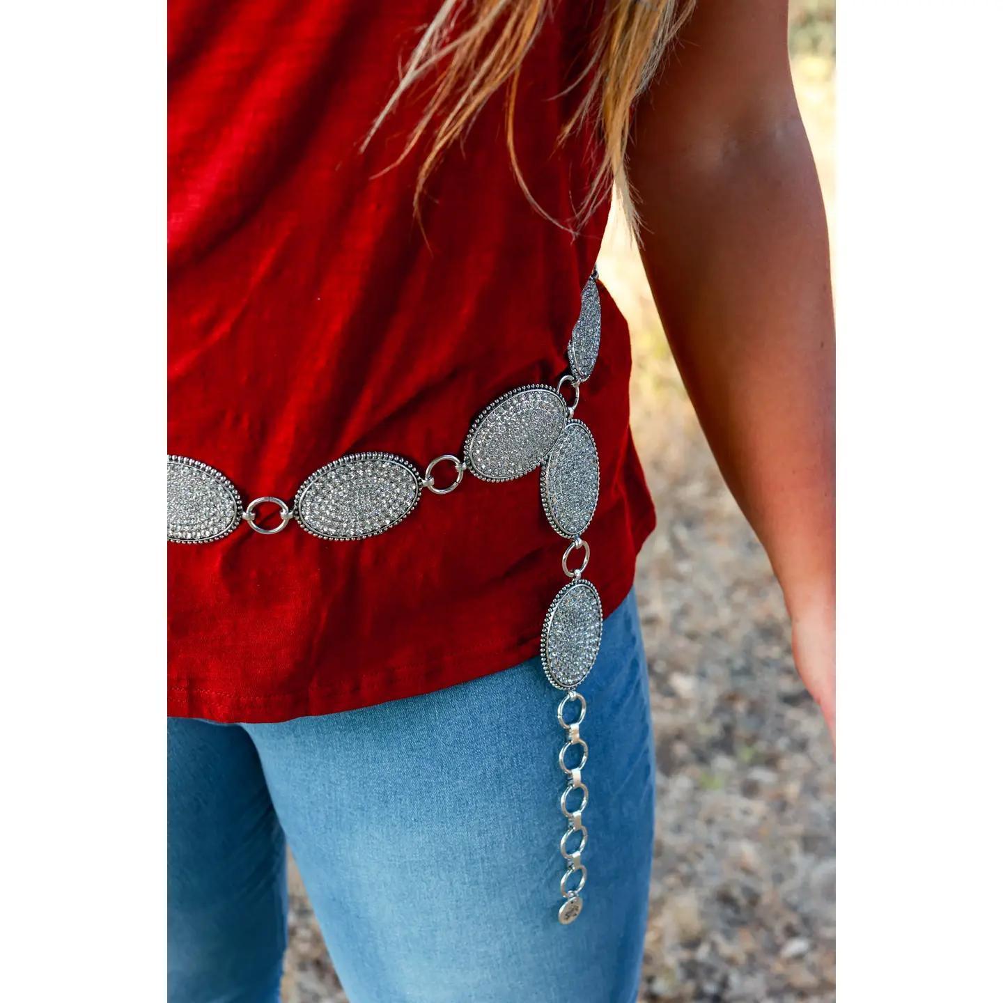 A Weekend in Dallas - Oval Clear Crystal Concho Link Belt