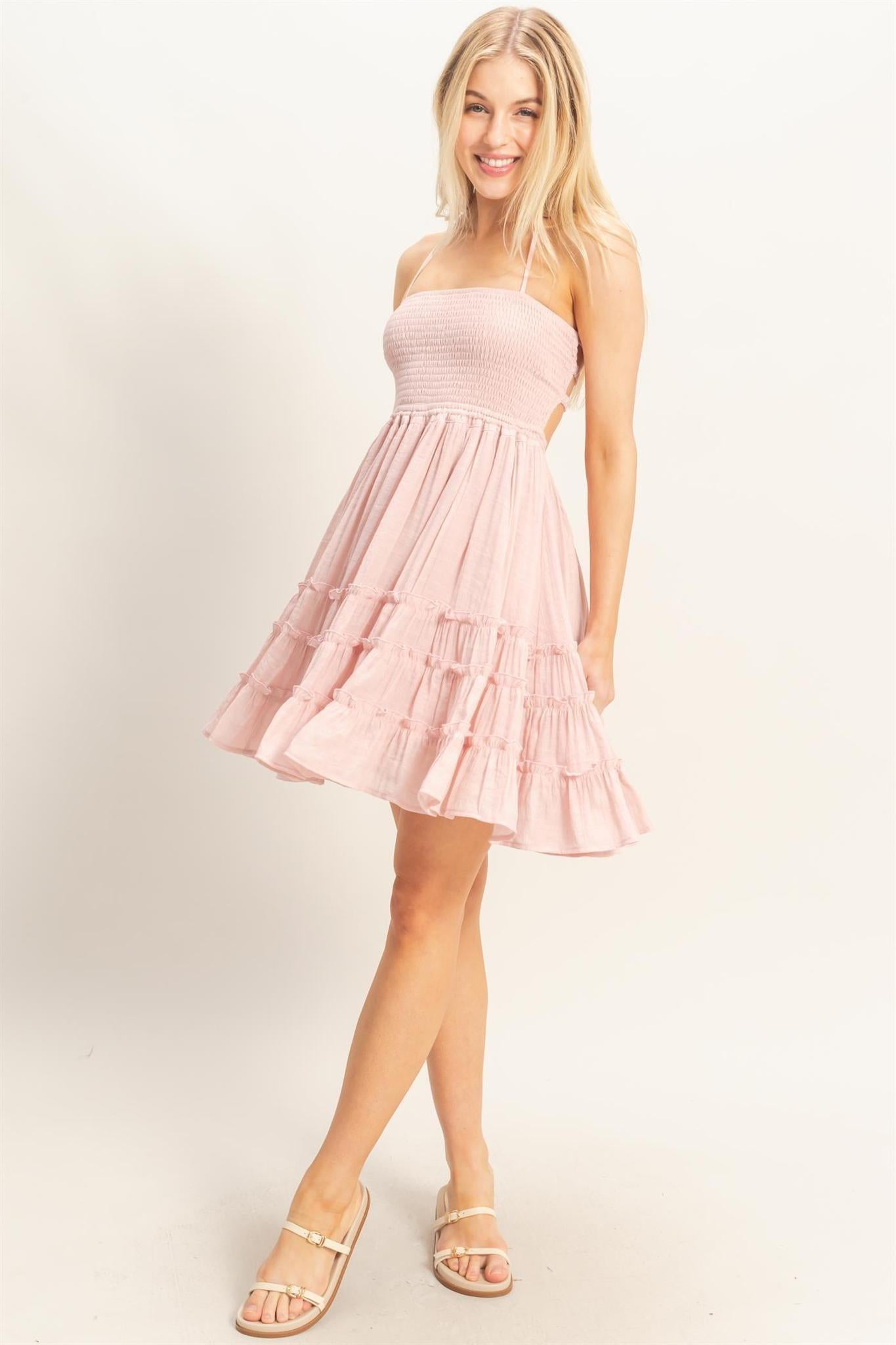Muted Smocked Tiered Mini Dress