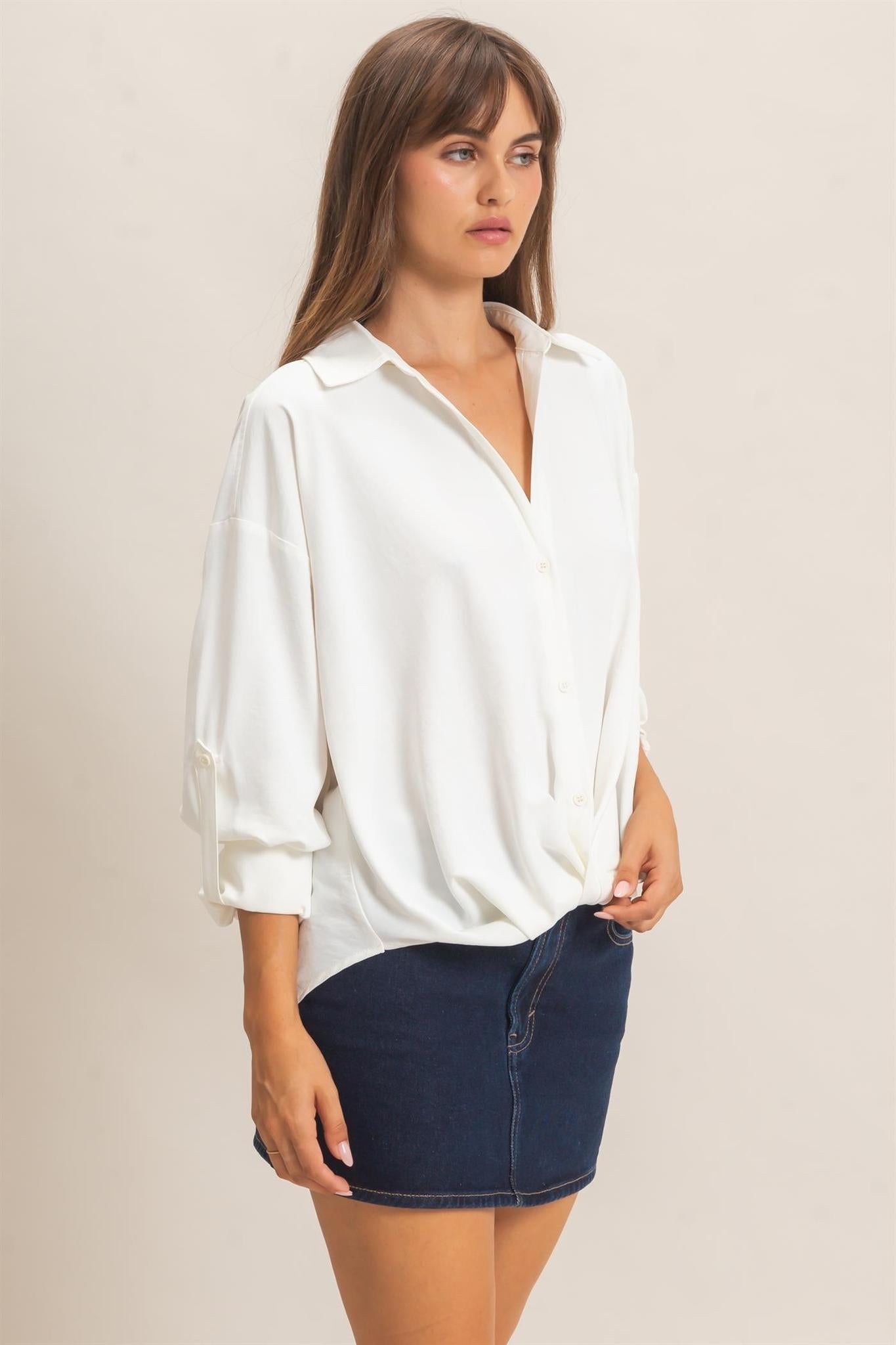 Off-White Button-up Dolman Sleeve Top