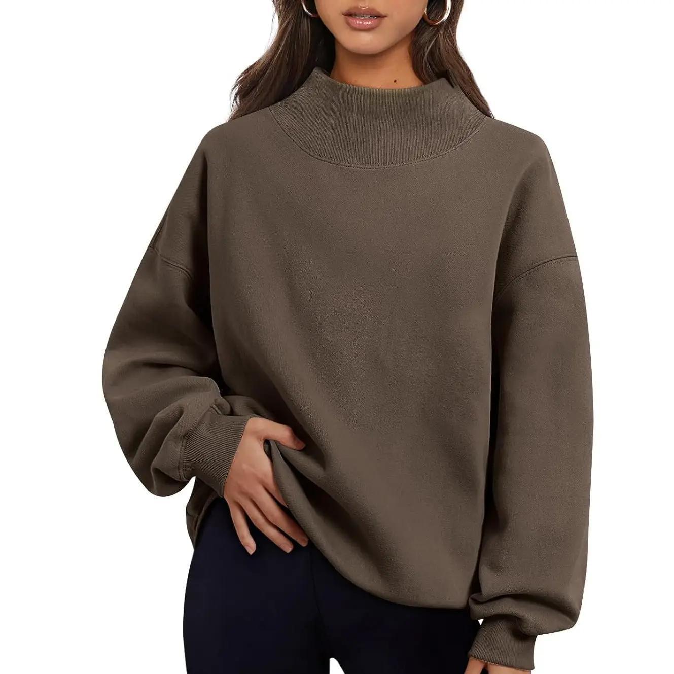 Solid Color High Neck Fleece Sweatshirt