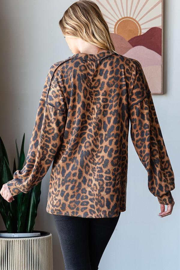 Puff Sleeve V Neck Animal Top