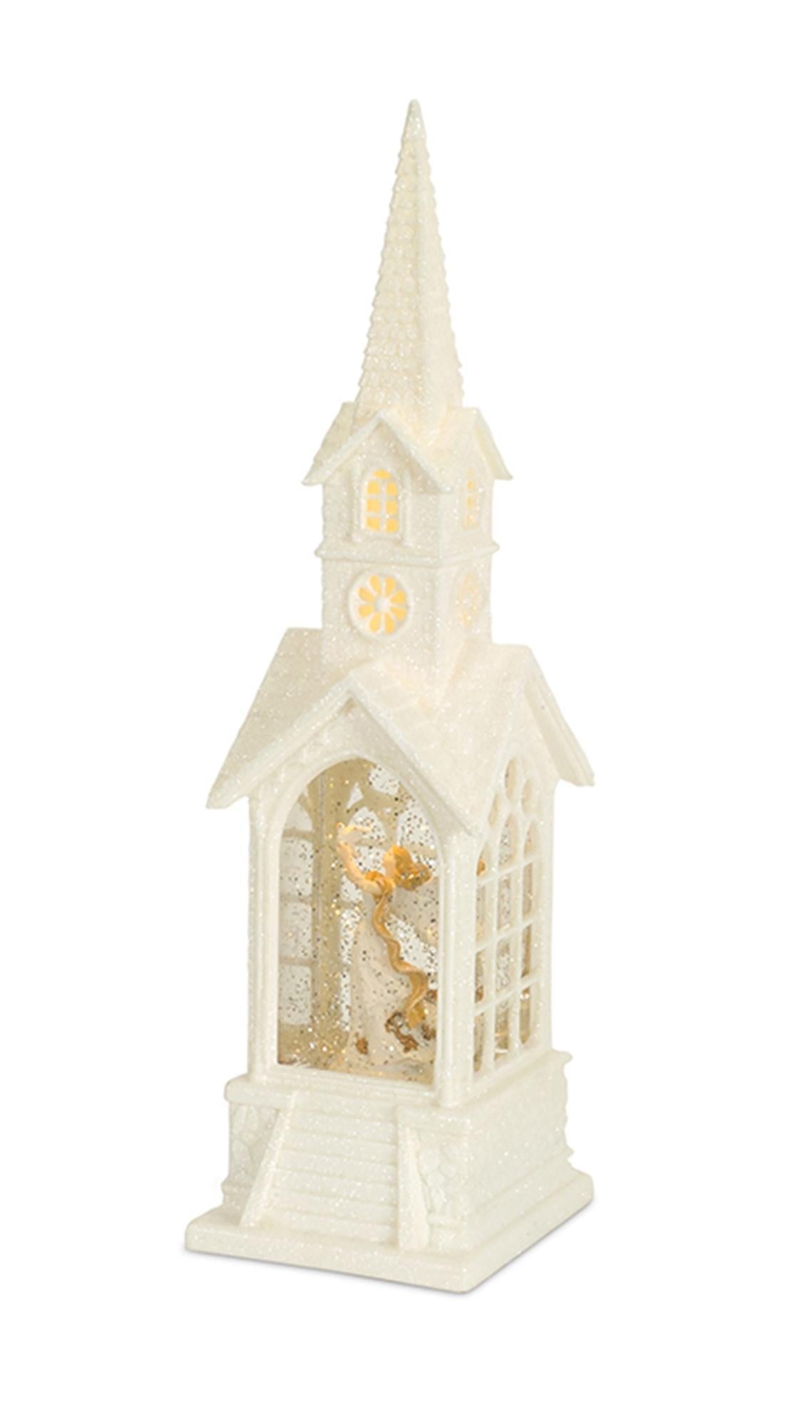 LED Church Snow Globe W/Angel