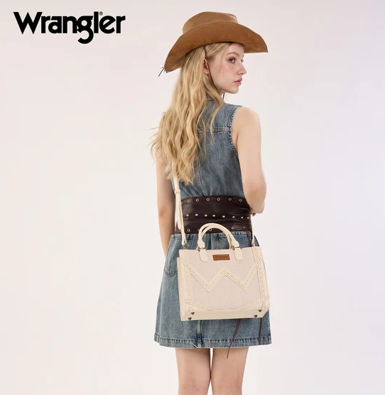 Wrangler Western Chevron Contrast Stitch Satchel Bag - Tan
