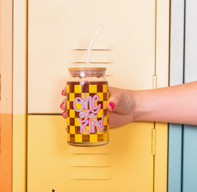One Of A Kind Glass Can Tumbler With Lid