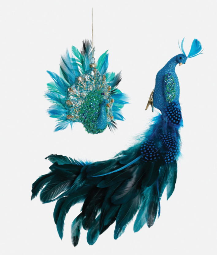 Peacock Clip-On and Hanging Glass Ornament