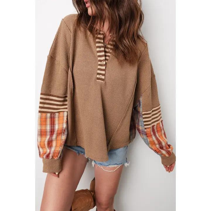 Plaid Stripe Patchwork Lightweight Sweater Top