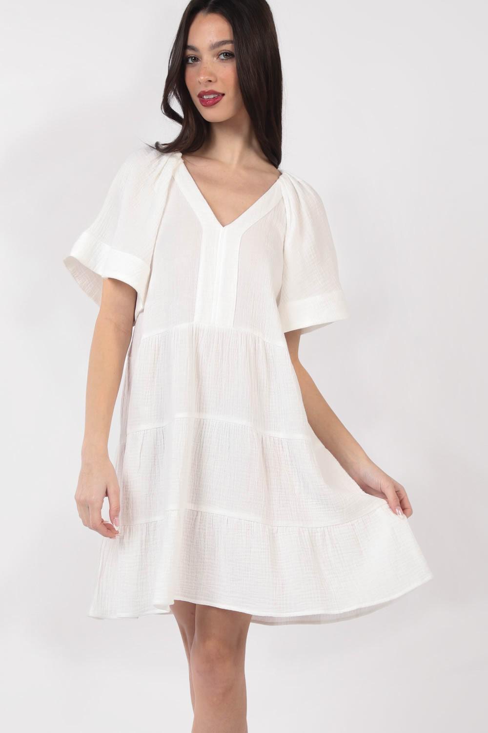 White Vneck Dress