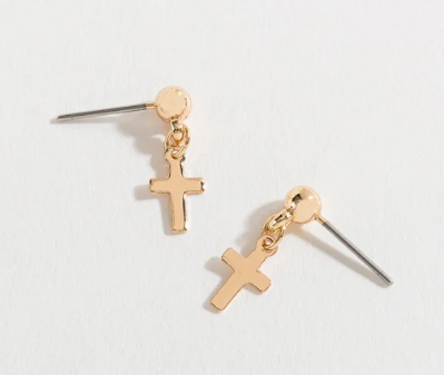 Gold Drop Cross Earrings