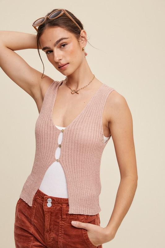 Blush Ribbed Open Vest