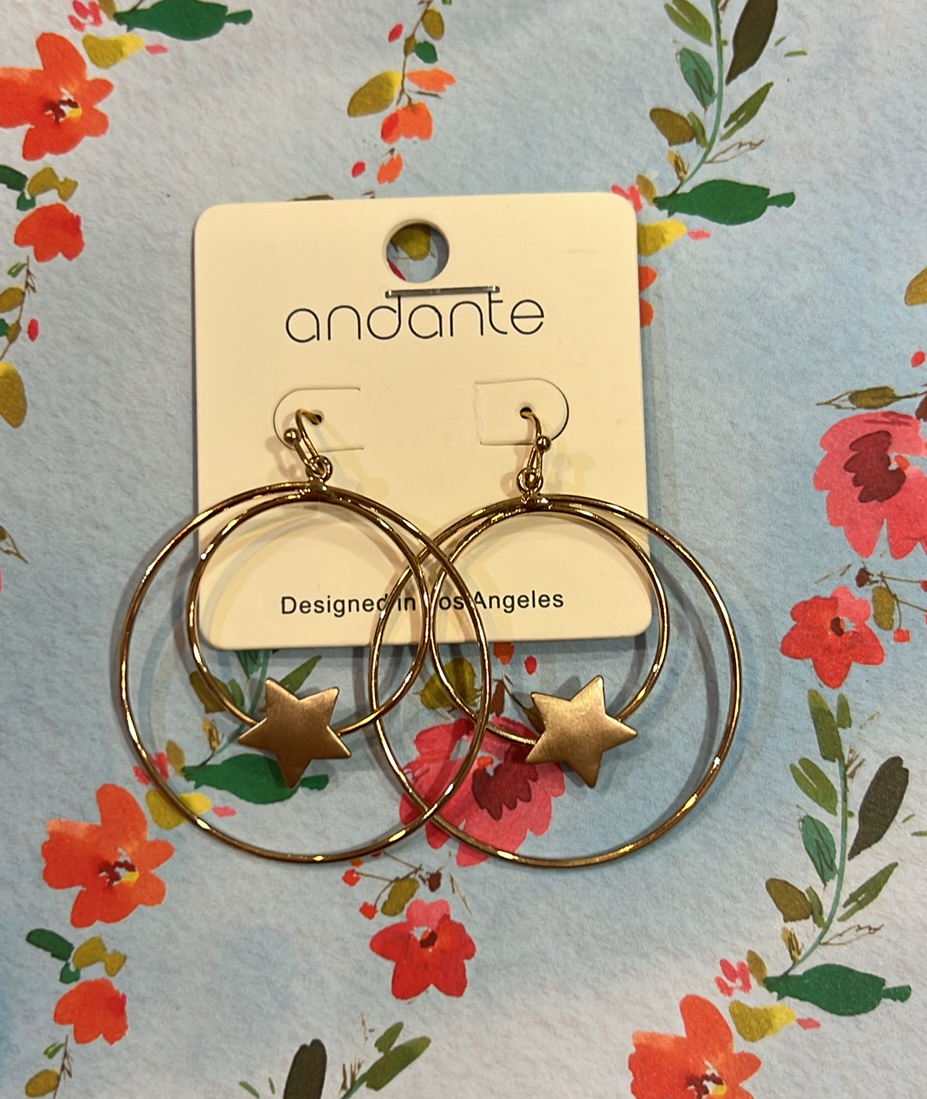 Double Circle Gold Star Earrings