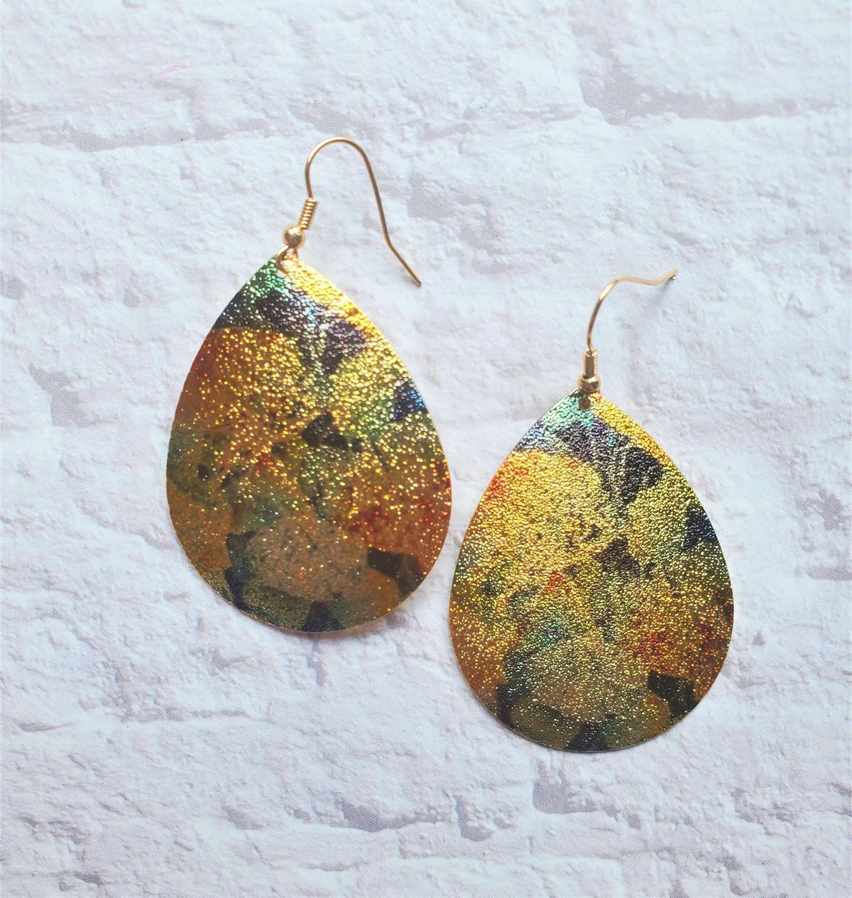 Gold Muted Flower Teardrop Earrings