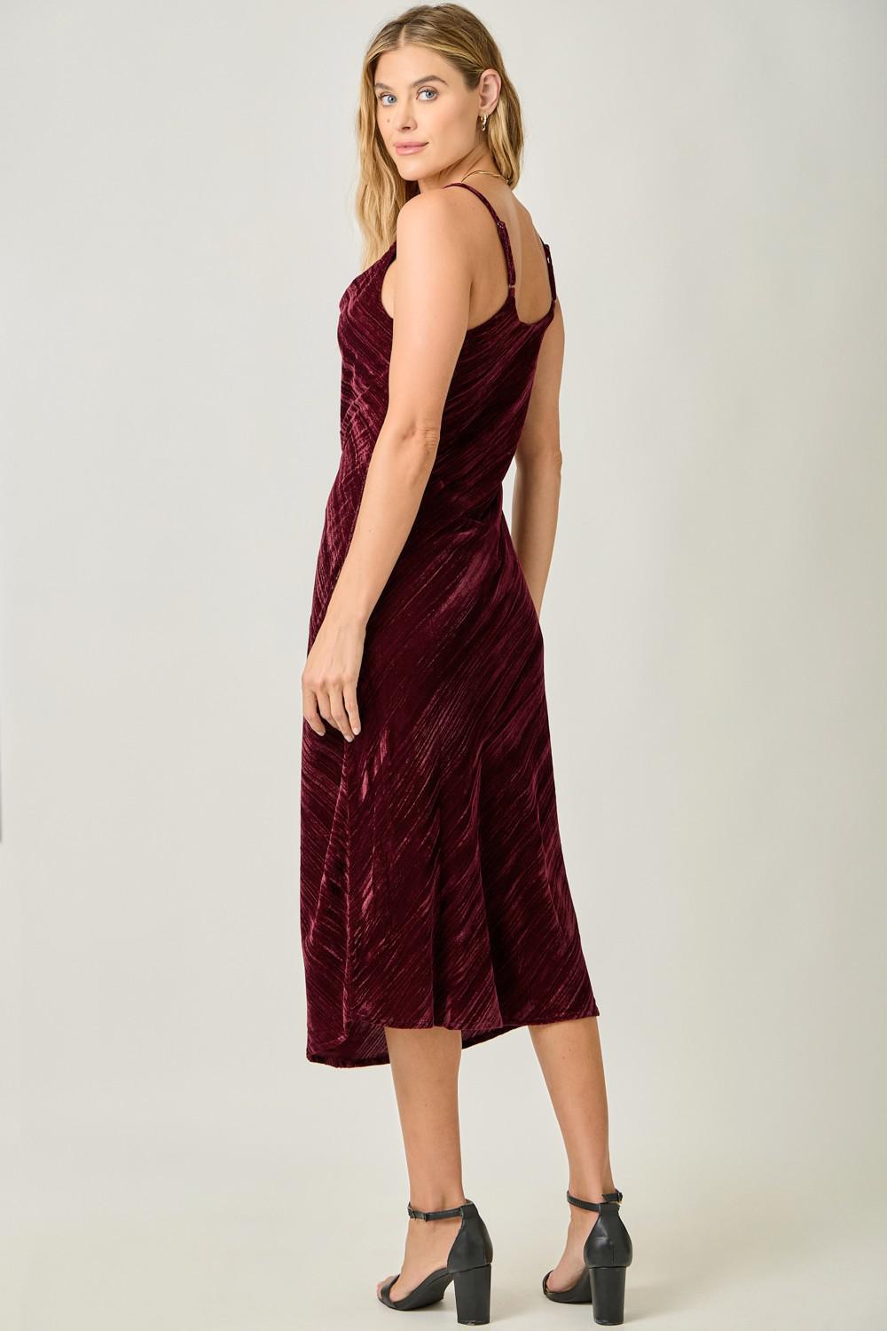 Cowl Neck Crinkle Velvet Slip Dress