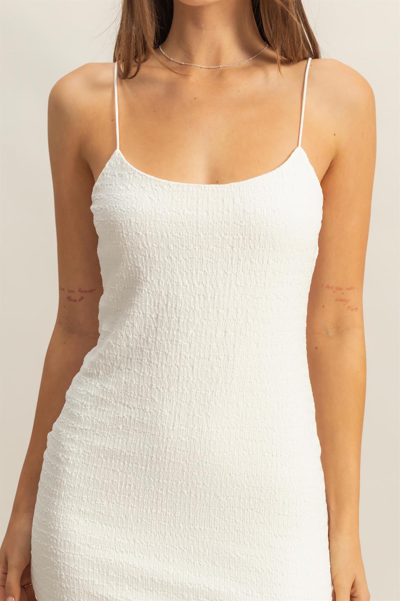 White Textured Knit Bodycon Slip Dress